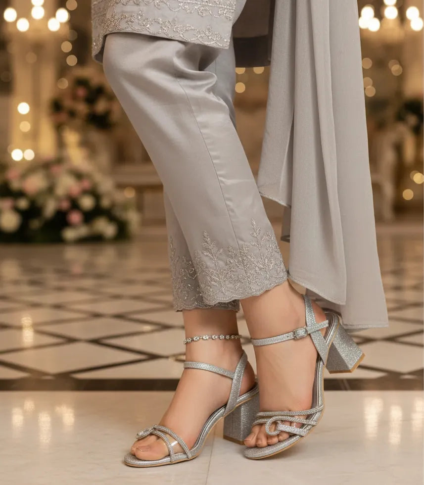 Silver Block Heel