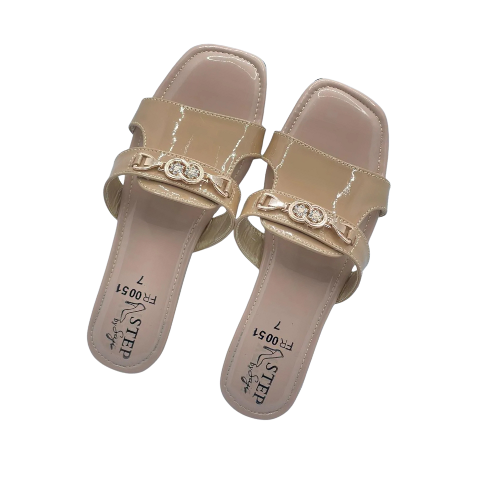 Nude Glossy Elegant Slippers