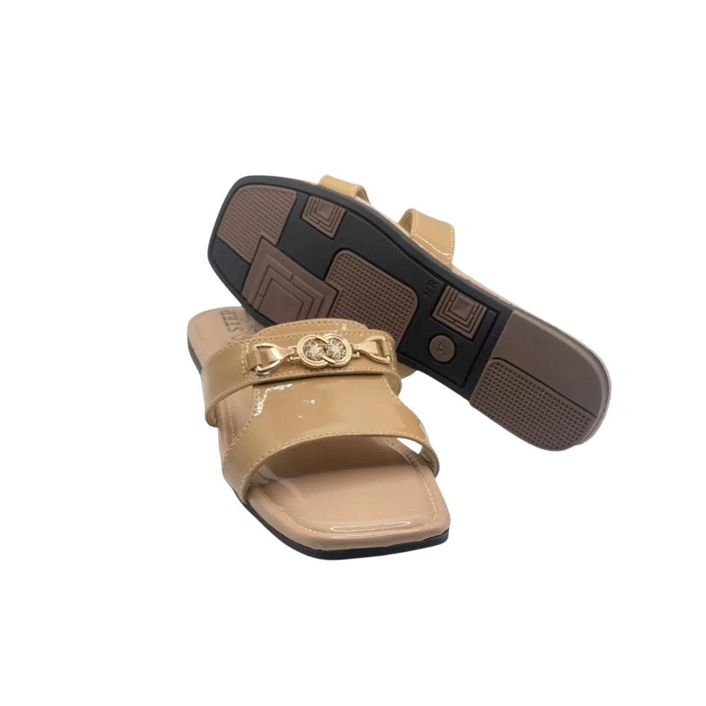 Nude Glossy Elegant Slippers