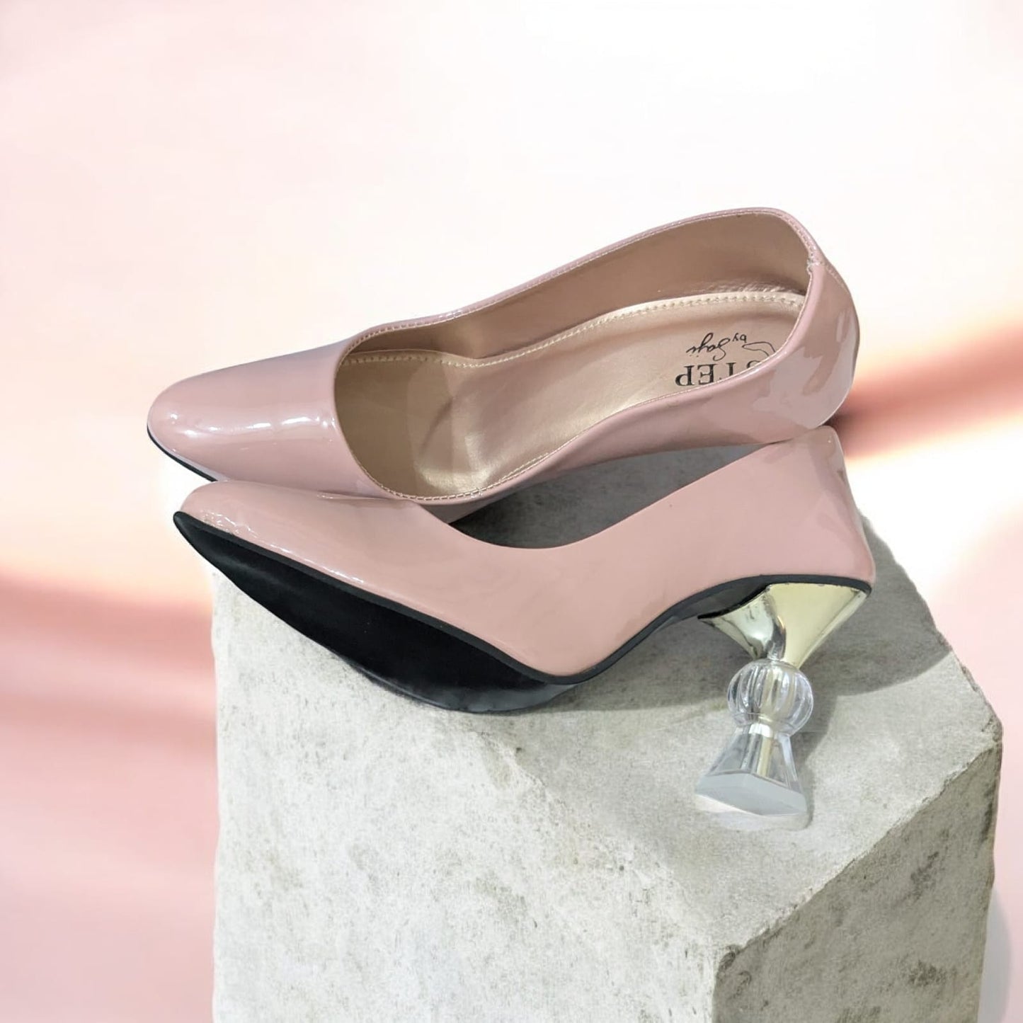Blush Elegance Crystal Heel Pumps